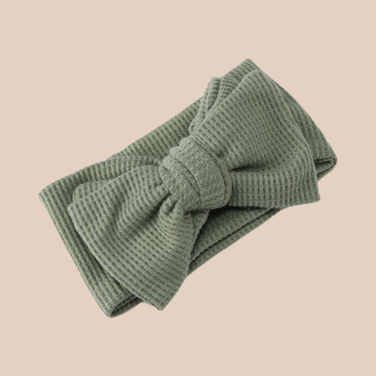 Sage waffle baby bow headband. Newborn baby bow. Baby headband