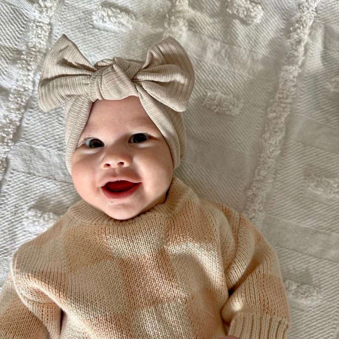 Ribbed sand baby bow headband. Baby hair accessories