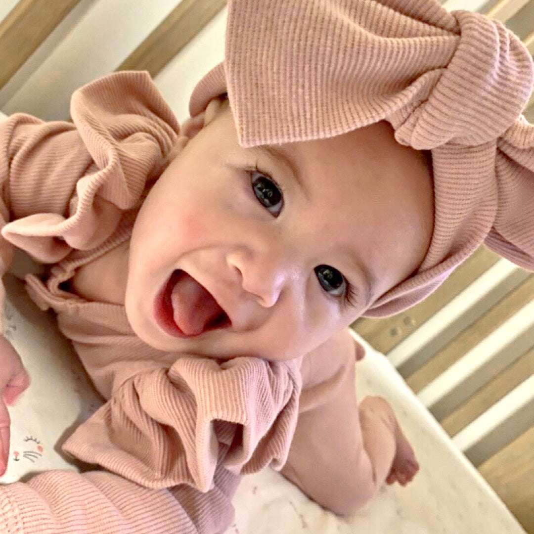 Dusty Pink Frill Onesie and Headband