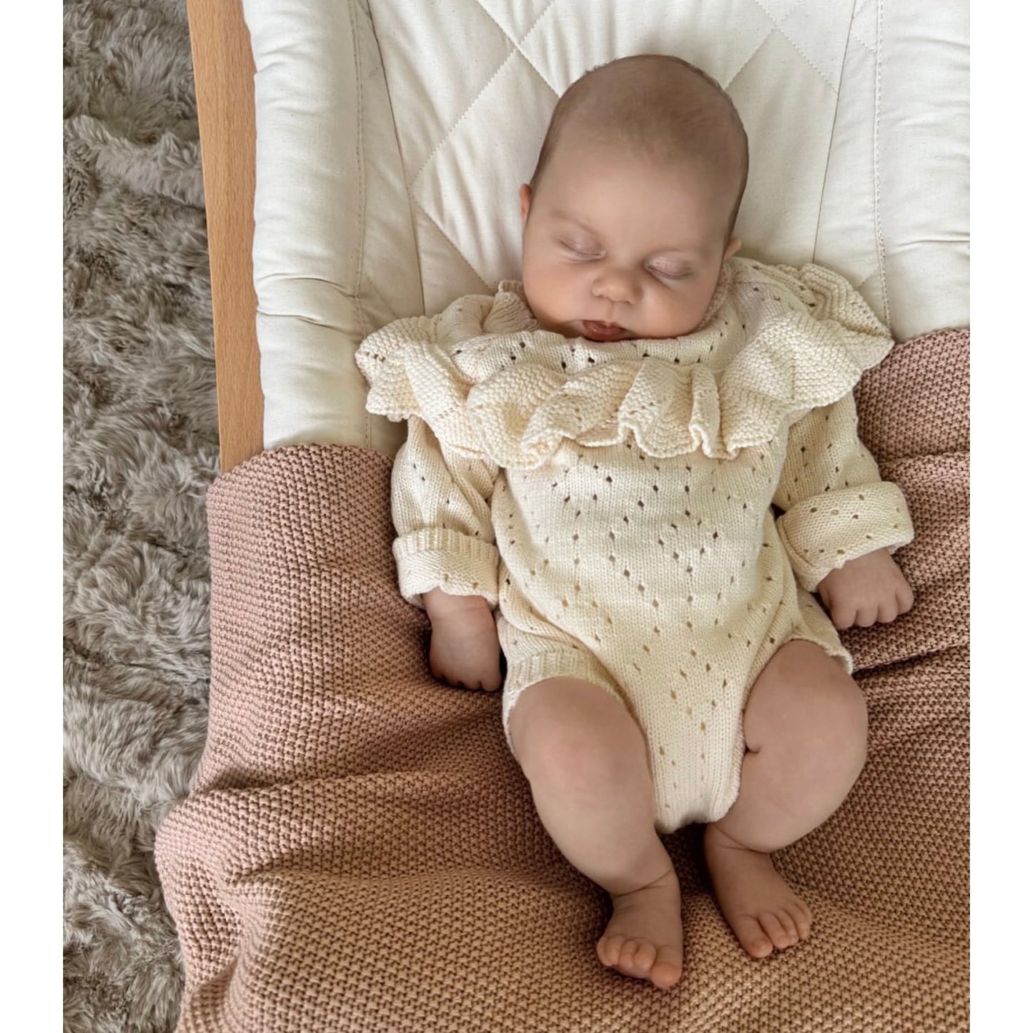 Diamond Knit Baby Romper | Ivory