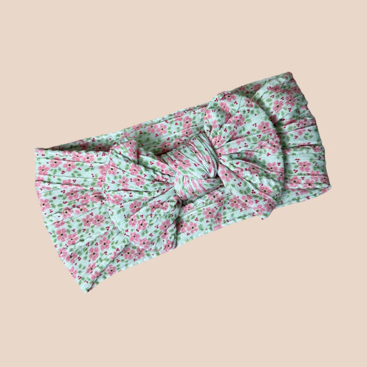 flower cable knit baby bow headband. Newborn baby bow