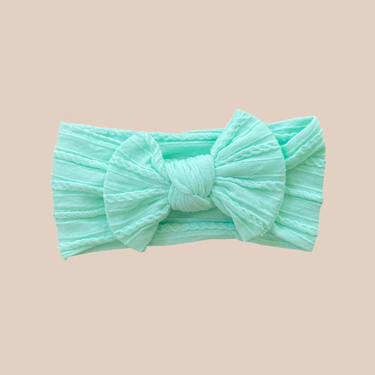 Cable Knit Baby Bow Headband | Mint