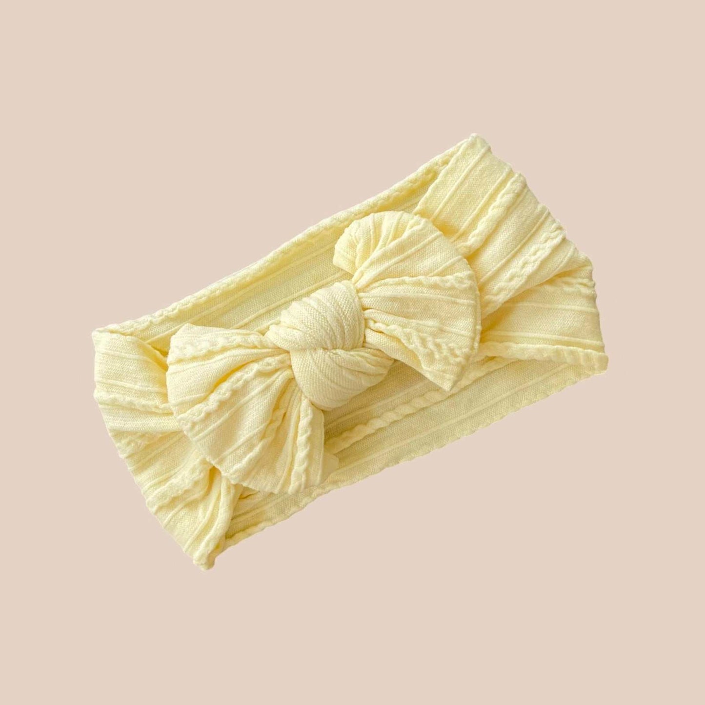 Yellow cable knit baby bow headband. Newborn baby bows. Baby hair accessories