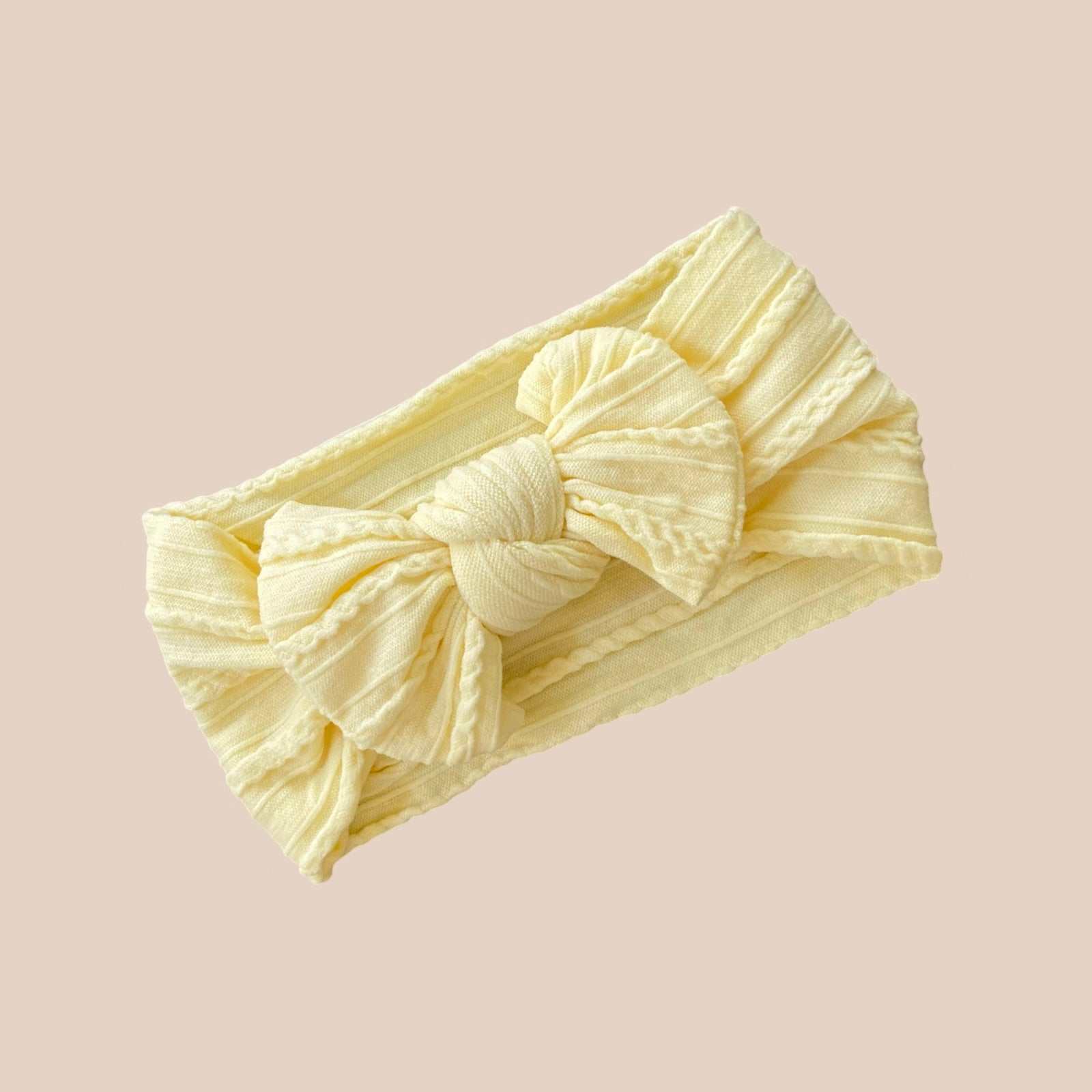 Yellow cable knit baby bow headband. Newborn baby bows. Baby hair accessories