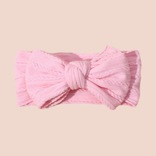 Big bow cable knit headband cotton candy. Baby bow