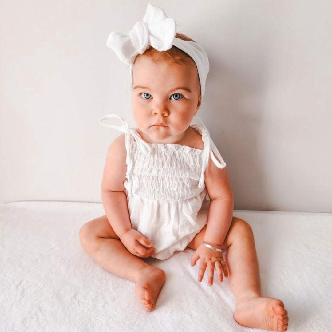 Tie up Shirred Romper and Headband Set | White
