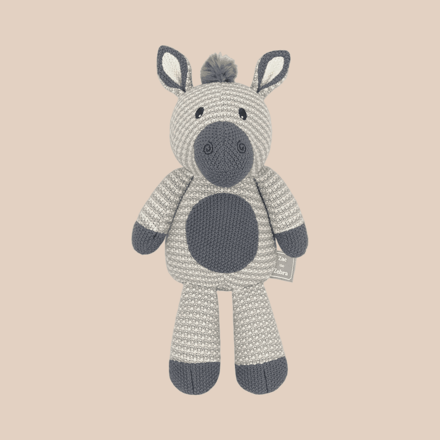 Zac the zebra knitted toy