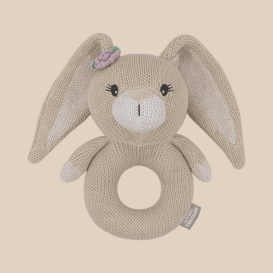 Amelia the bunny newborn baby rattle. Bunny knitted rattle