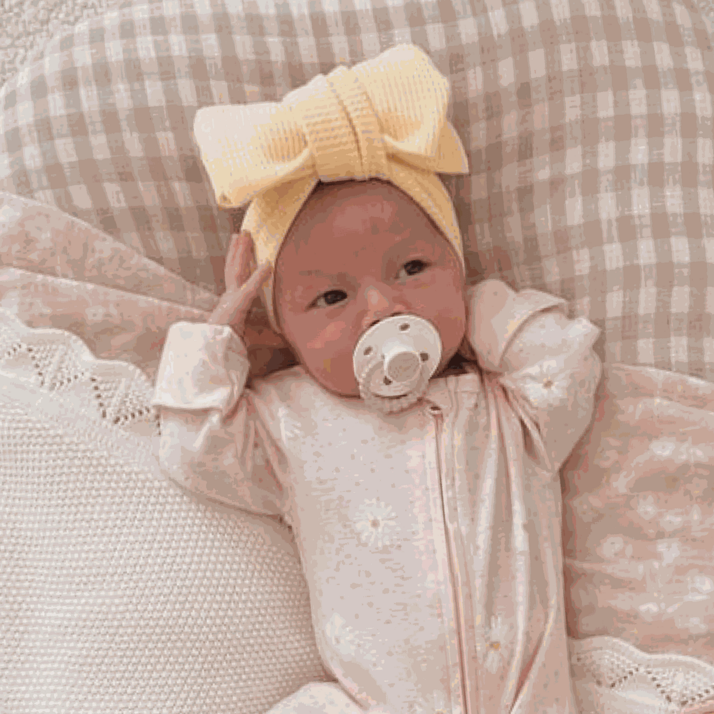 yellow waffle baby bow headband. Large baby bow headband. Newborn baby headband