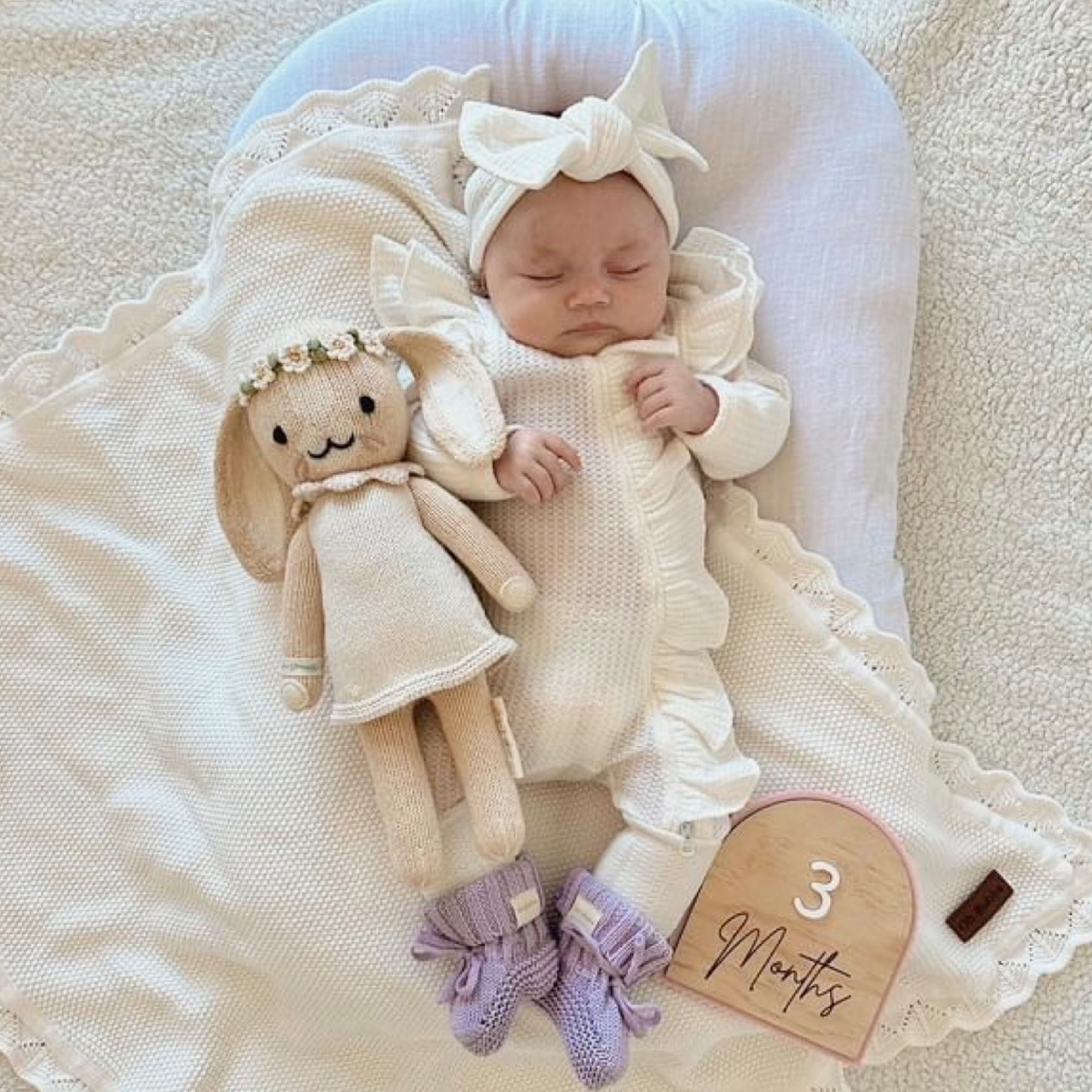 Lilac knit booties and headband set. newborn baby lilac knit booties