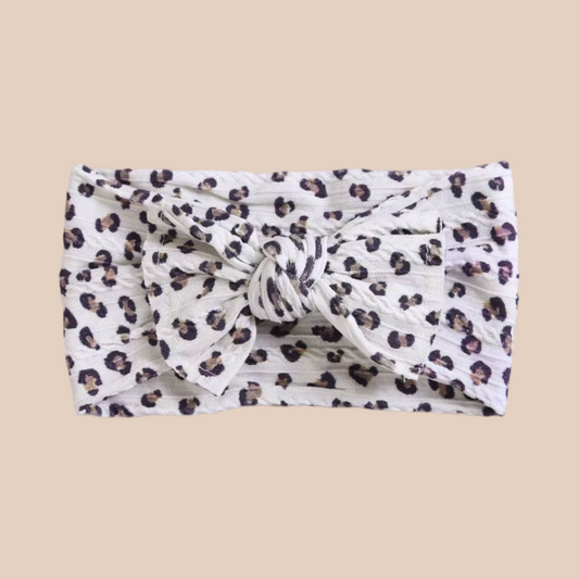 Cable Knit Baby Bow Headband | Leopard