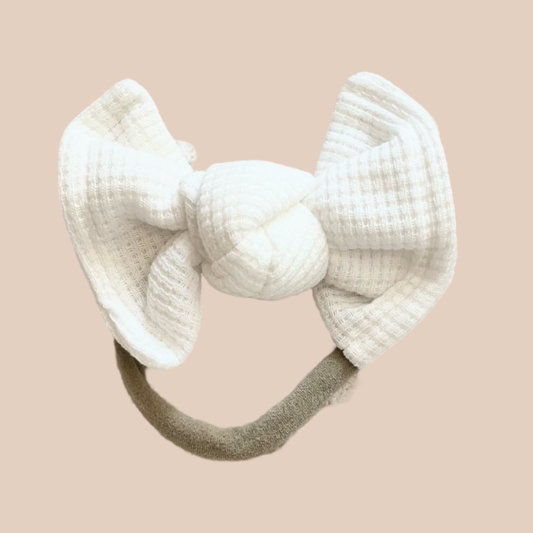 White petite waffle baby bow