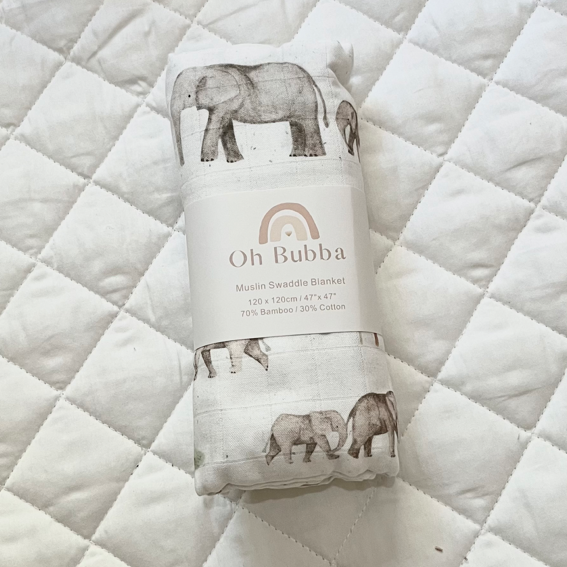 Elephant muslin swaddle. Newborn baby wrap