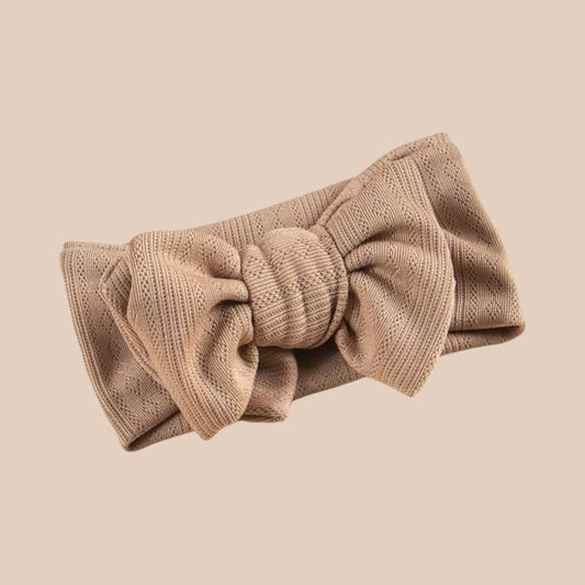 Tan baby bow headband. Newborn baby bow