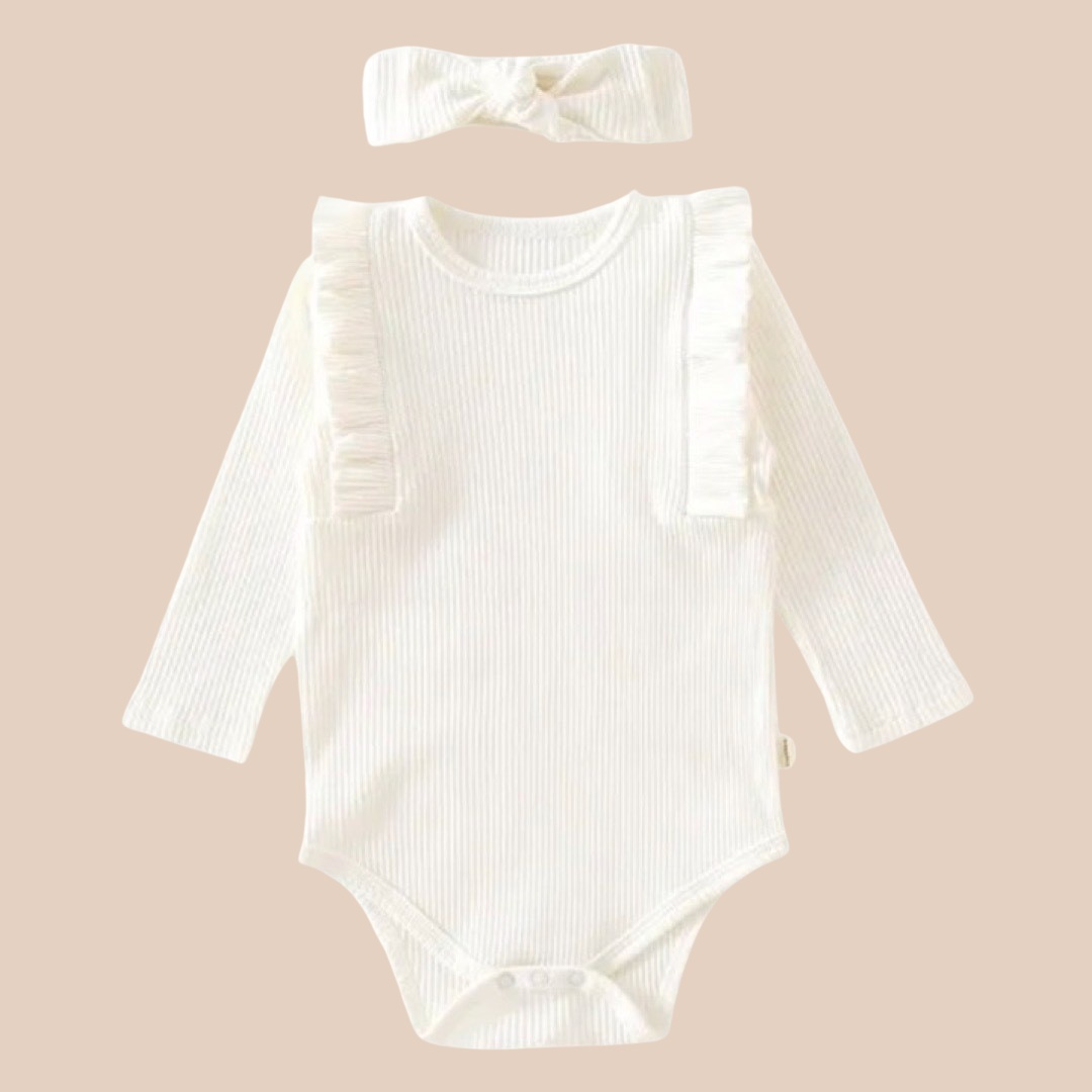White Flutter Bodysuit and Headband - 18-24m