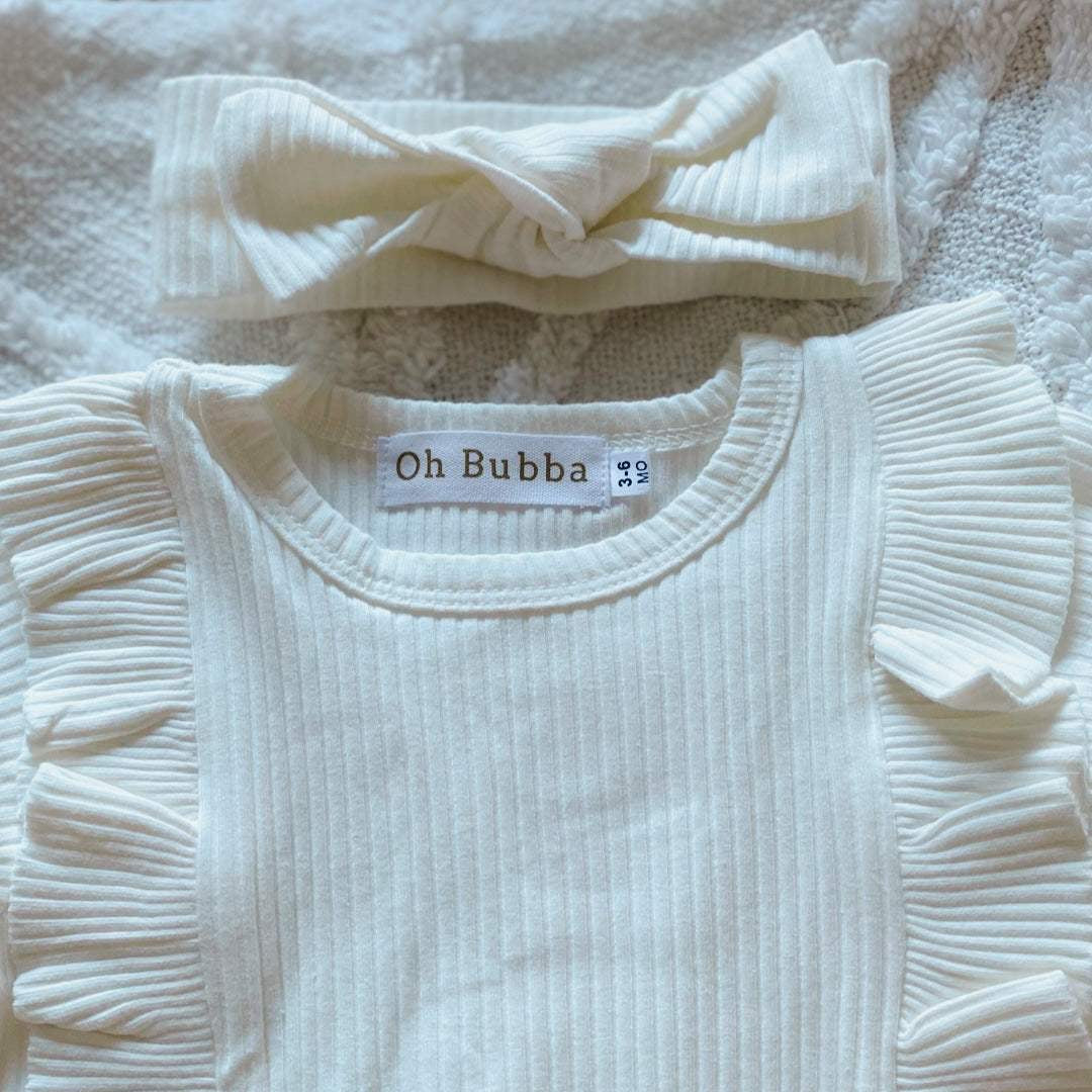 White Flutter Bodysuit and Headband - 18-24m