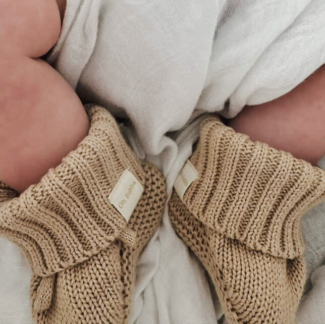 caramel knit booties. Newborn knit booties