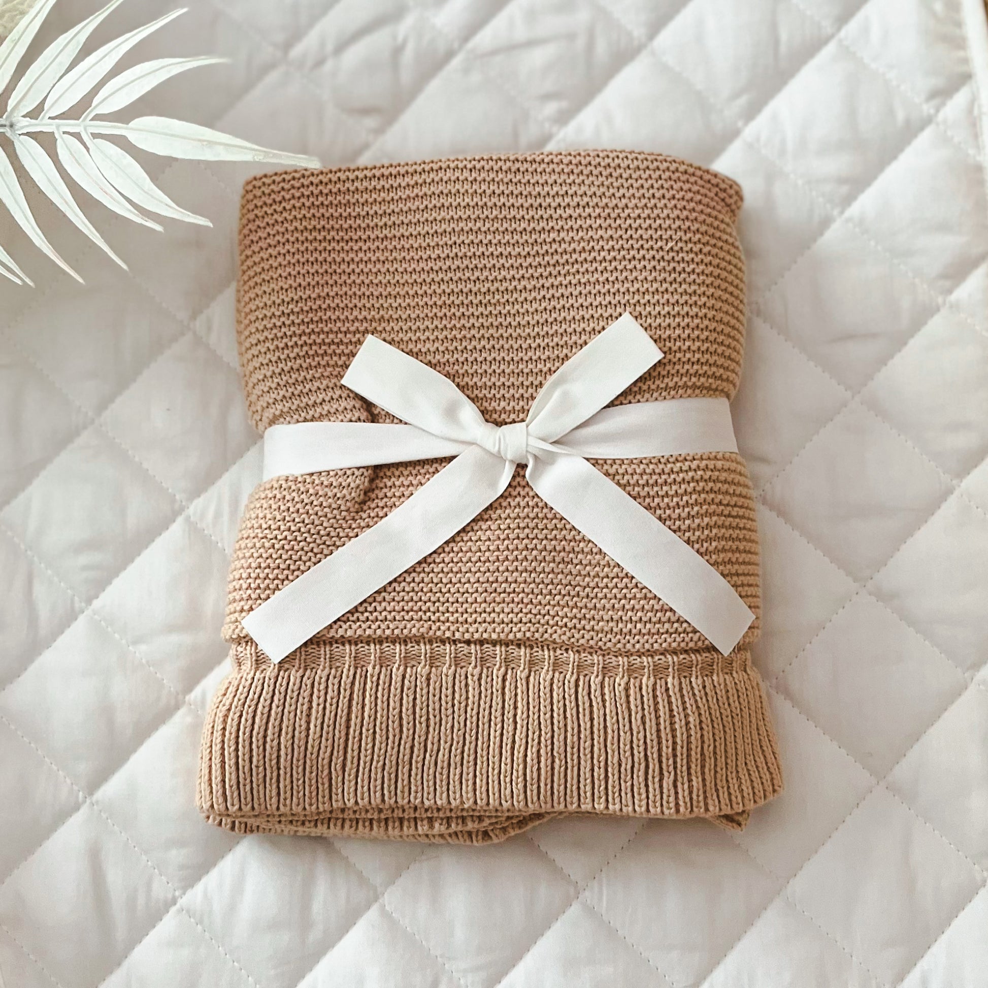 Caramel frill knit baby blanket