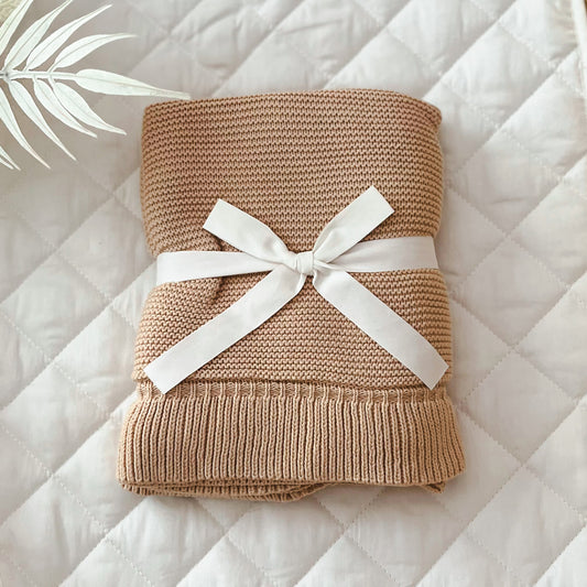 Caramel frill knit baby blanket