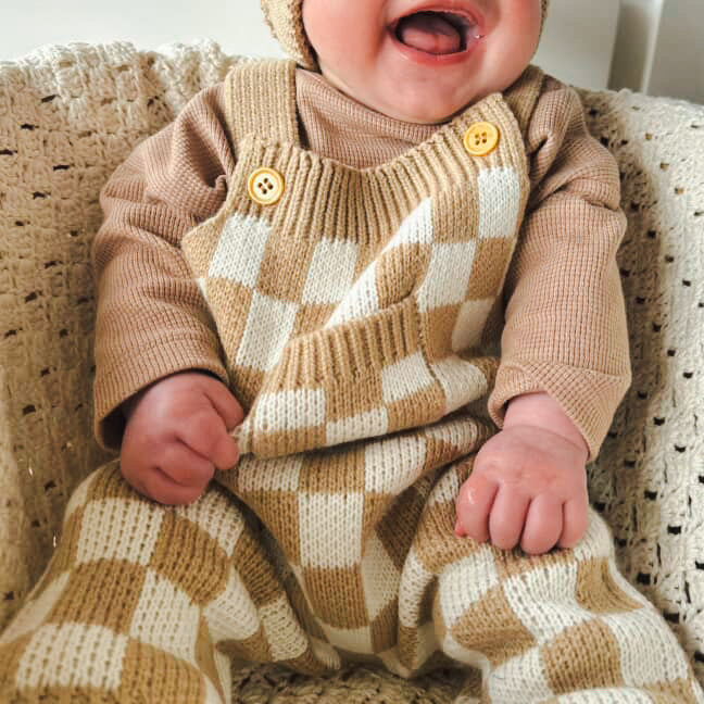 Checker knit overalls