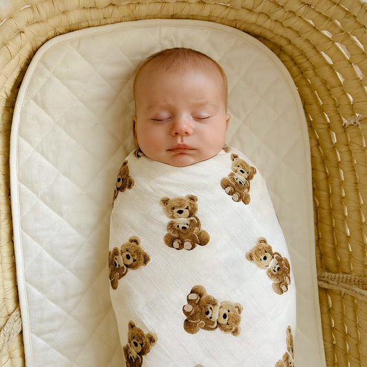Teddy bear newborn baby muslin wrap
