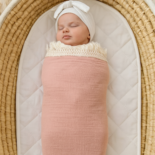 Pink fringe newborn swaddle. Pink newborn wrap