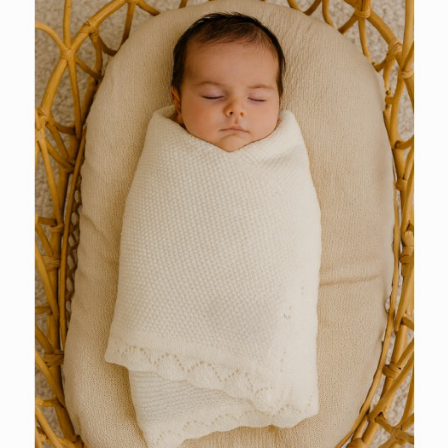 White knit baby blanket