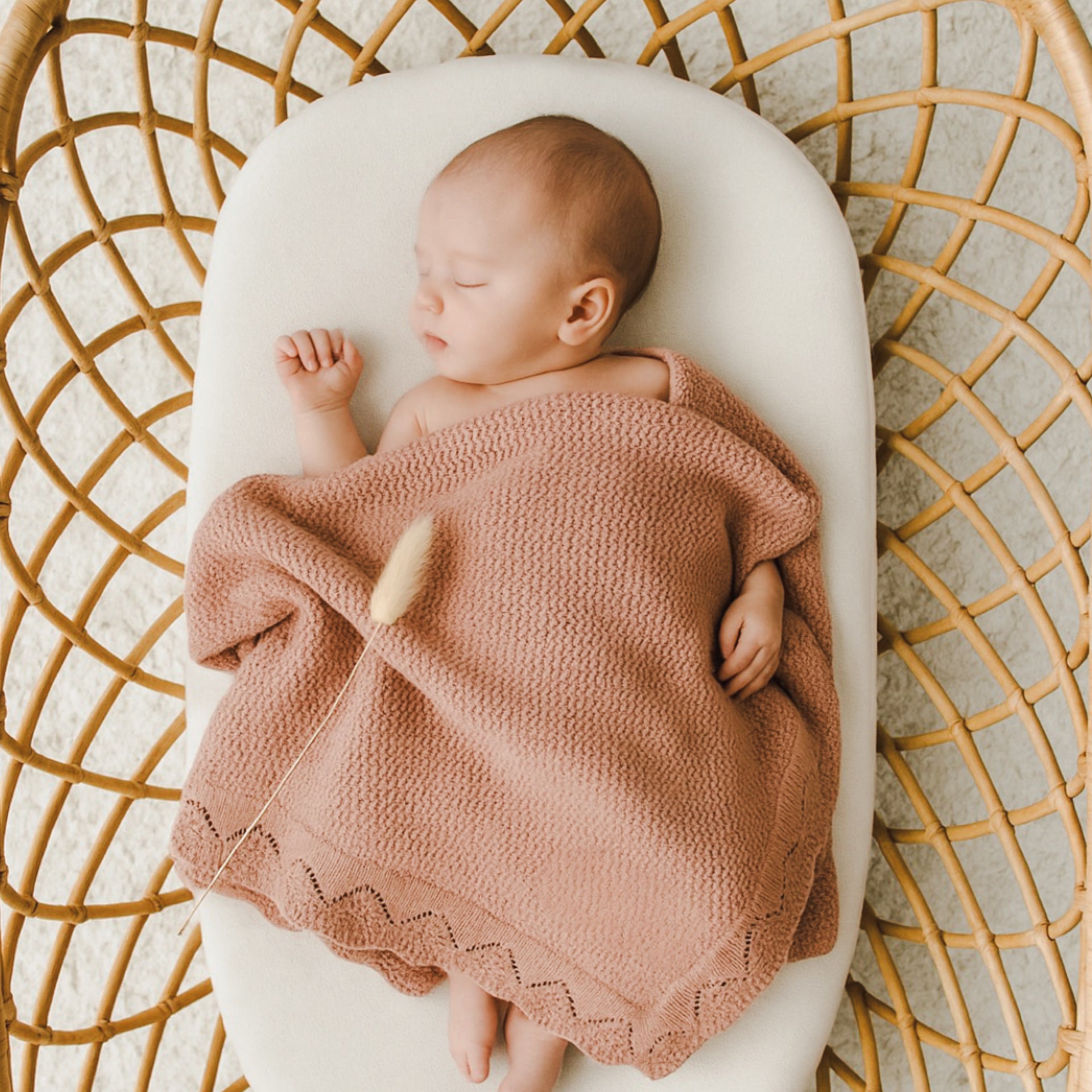 Tan knit baby blanket