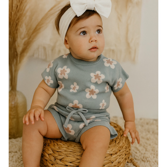 Floral baby knit tee and shorts set