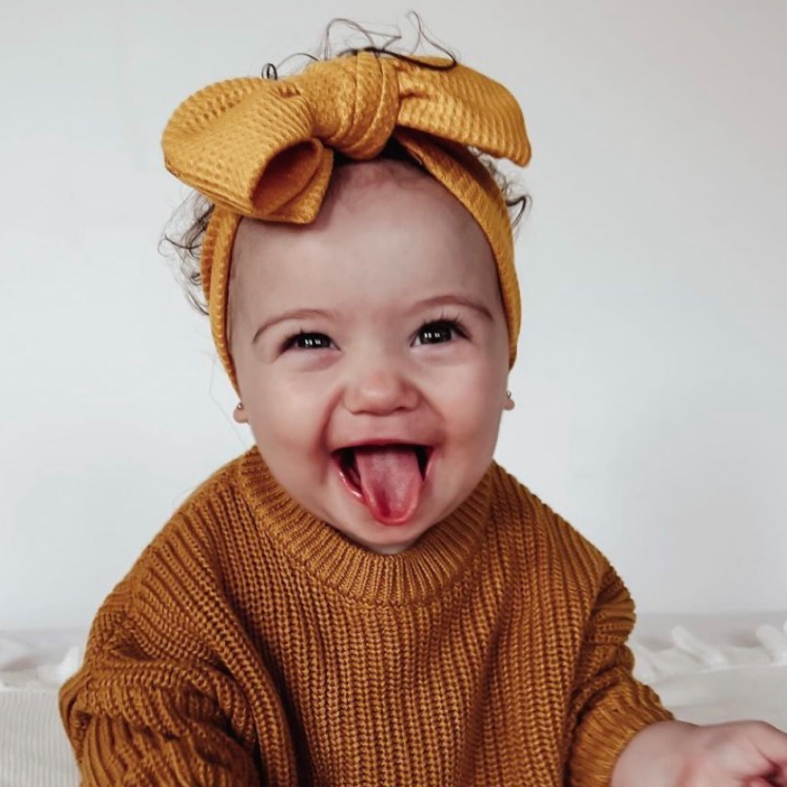 Mustard waffle baby bow headband. Large waffle baby bow headband