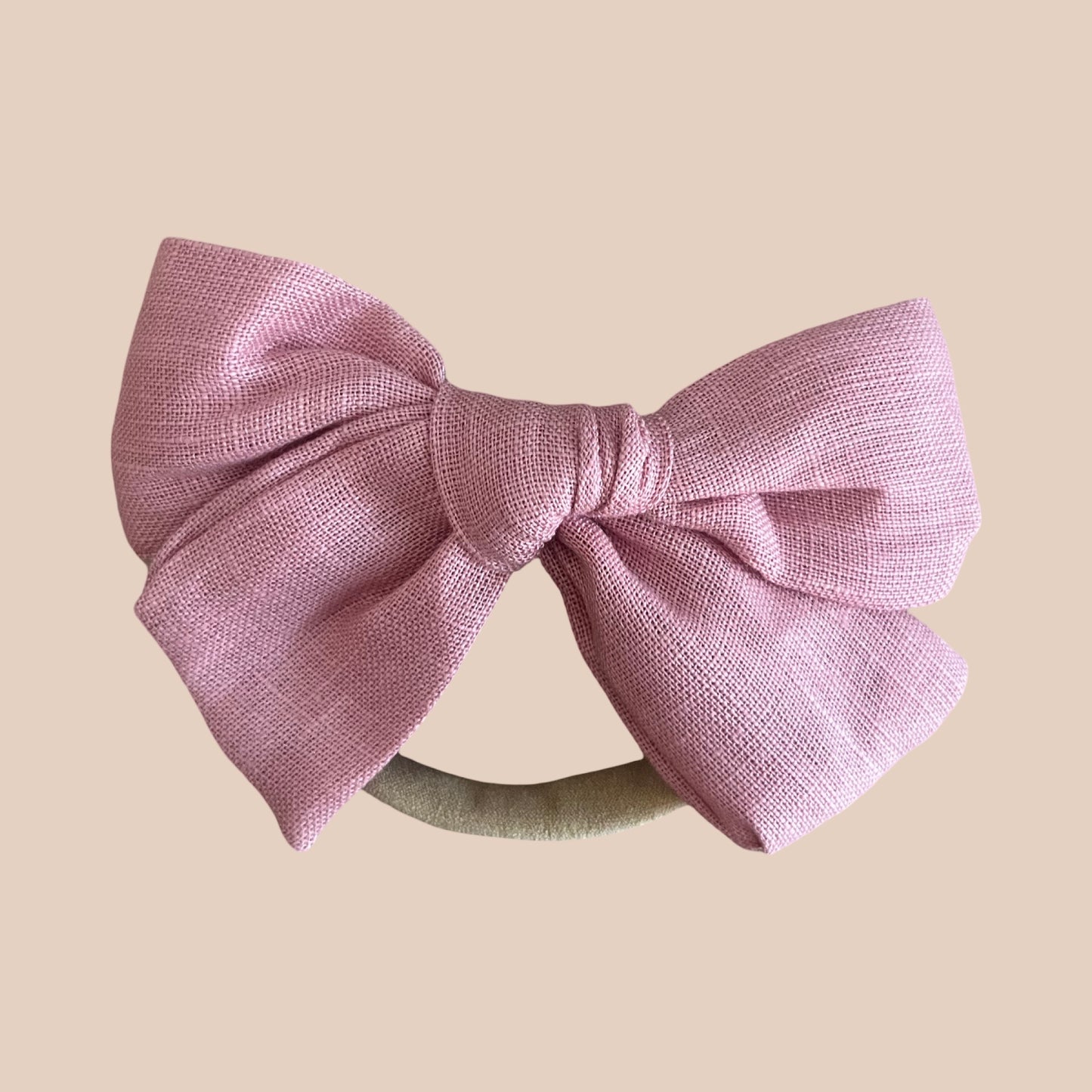 Pink linen petite newborn baby bow
