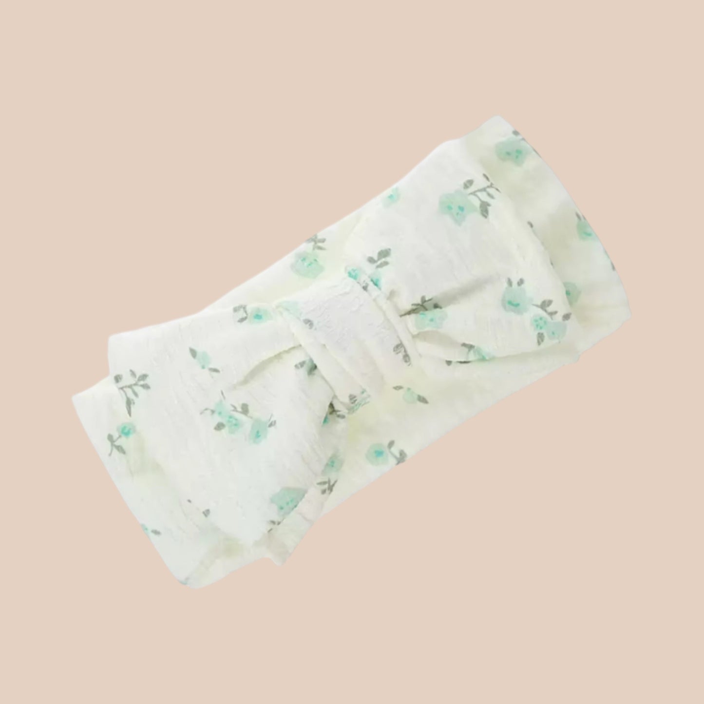 Mint meadow large newborn baby bow headband. Green floral baby bow headband