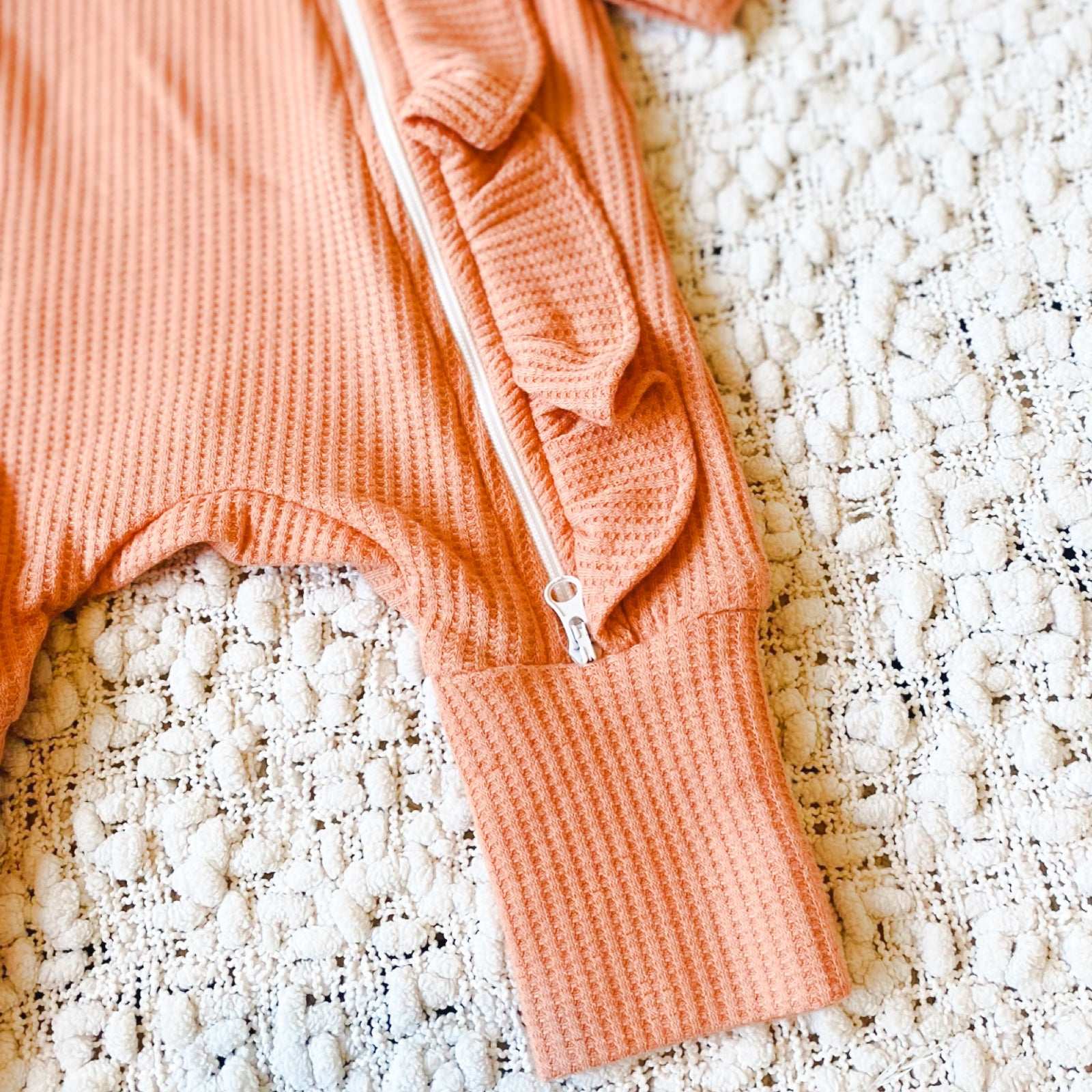 waffle frill baby romper.Baby girl clothing