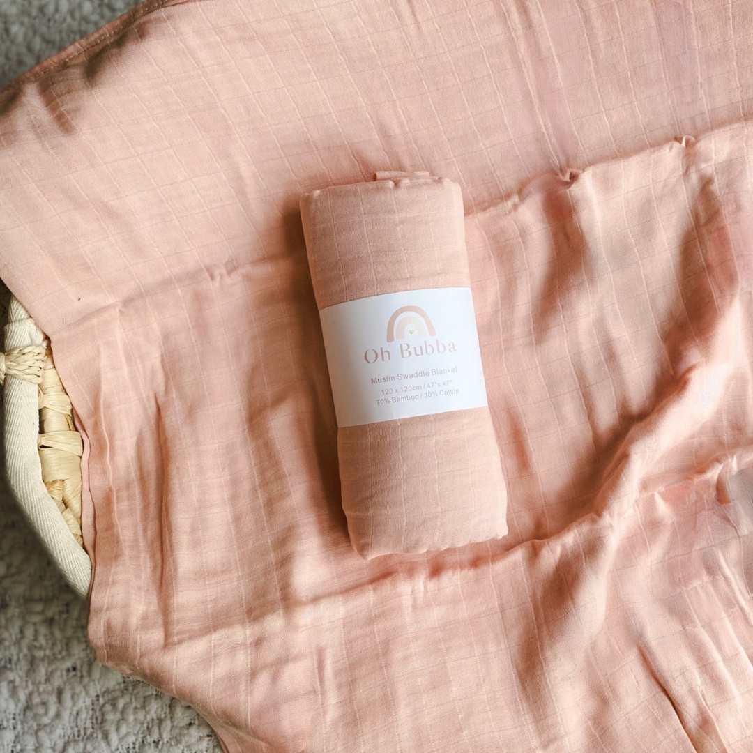 Pink Baby Swaddle. Newborn Muslin Wrap. Baby Blanket. Bamboo Swaddle