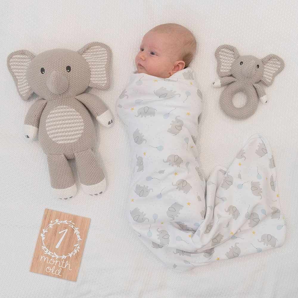 Mason the elephant knitted toy