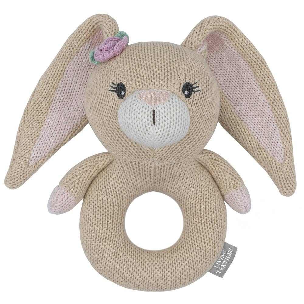 Amelia the bunny knitted rattle. Easter baby rattle