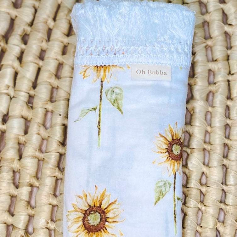 Sunflower baby fringe swaddle. Muslin wrap. Newborn baby swaddle