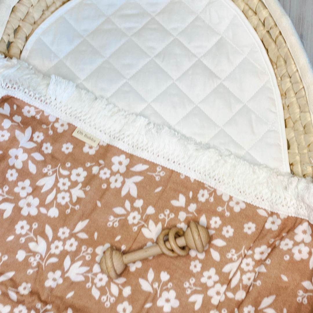 Organic Cotton Fringe Swaddle | Posies With White Fringe