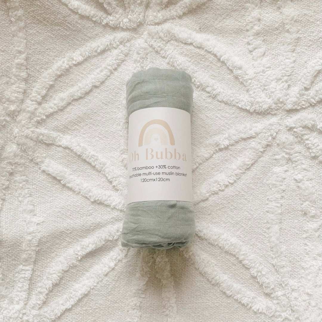 Sage baby swaddle. Muslin wrap. Newborn baby swaddle. Baby blanket