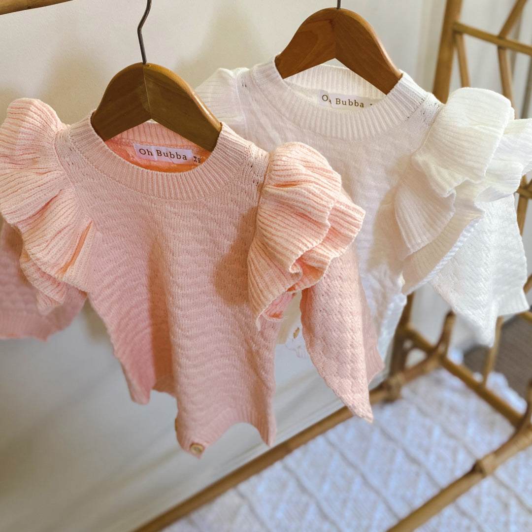 Sophia Frill Knitted Romper | White
