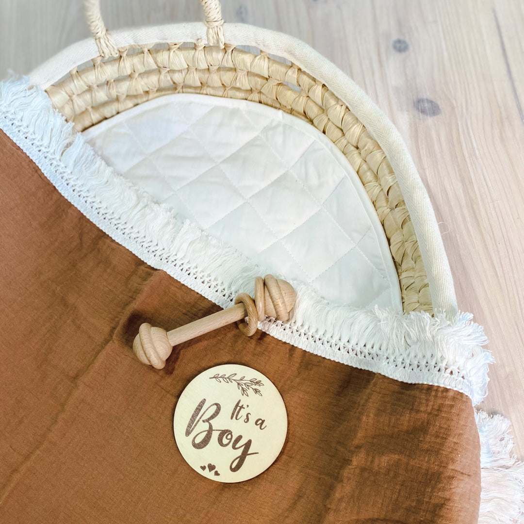 Tan baby fringe swaddle. Organic cotton baby swaddle. Newborn swaddle. Mulin wrap. Baby blanket