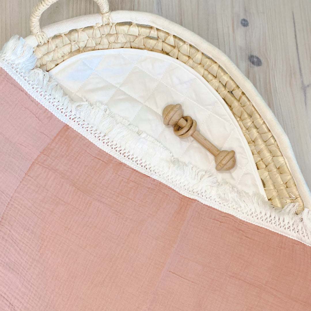 100 organic cotton baby fringe swaddle. Baby muslin blanket