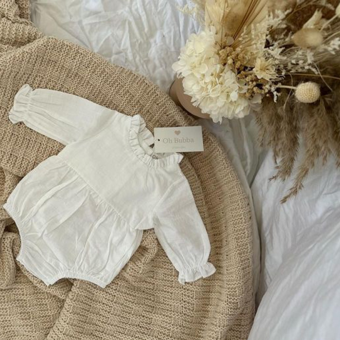 Boho baby girl romper. White baby romper