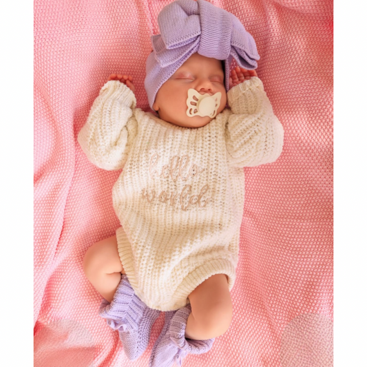 Lilac Hello World Keepsake Bundle - Romper, Lilac Bow and Booties