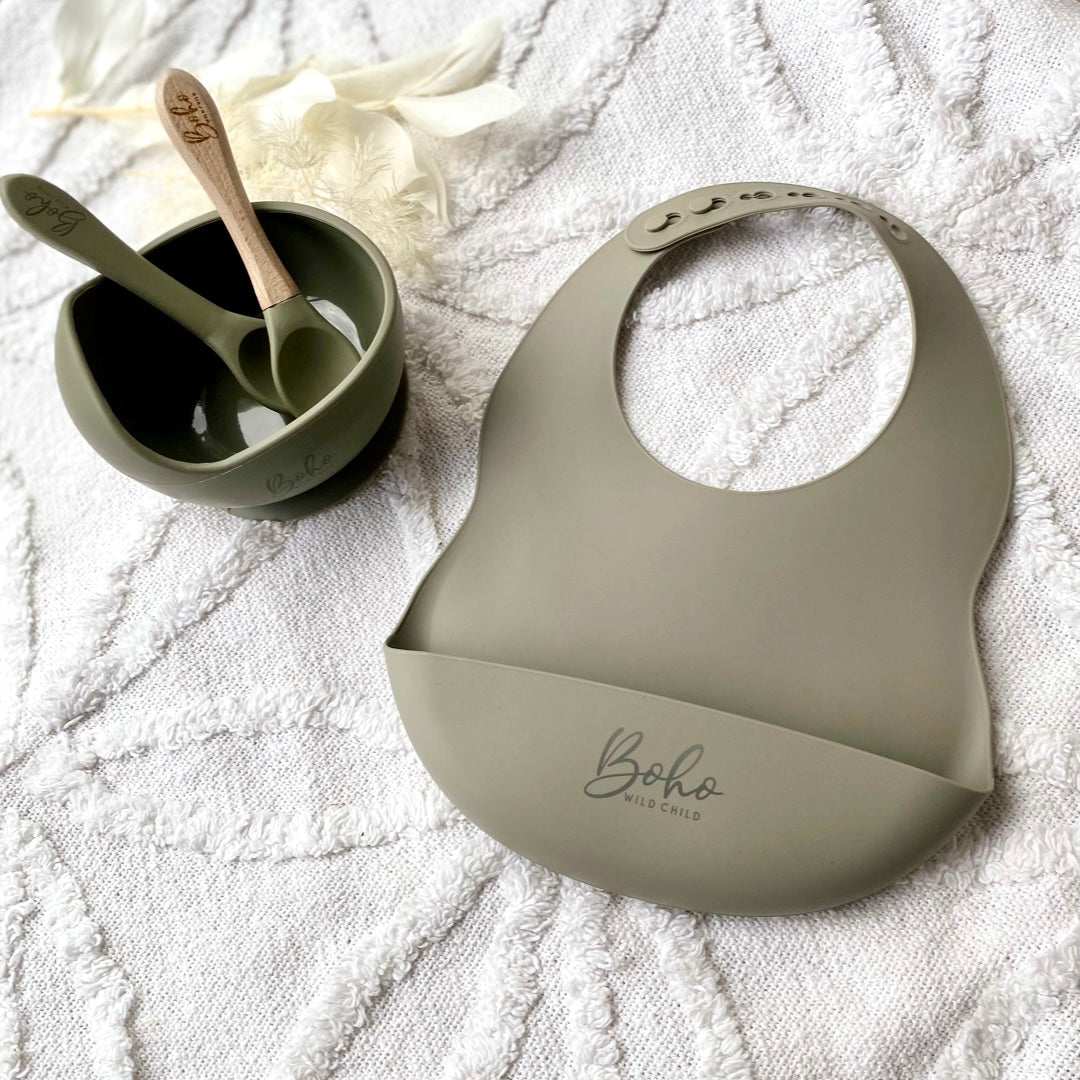 Silicone Bib and Bowl Feeding Set | Five Colours