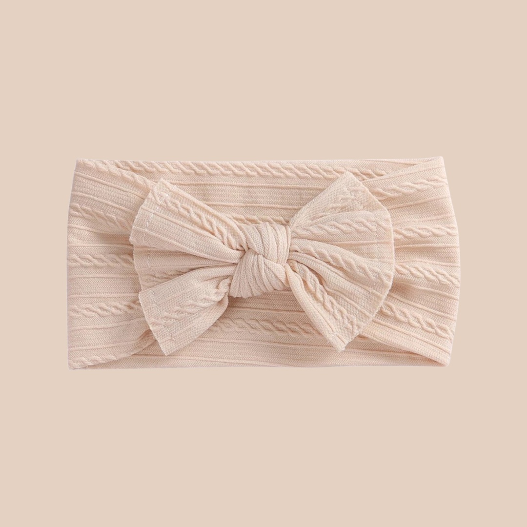 Sand cable knit headband. Newborn baby bow headband. Big Bow. Large Baby Bow. Cable knit headband. Neutral bow
