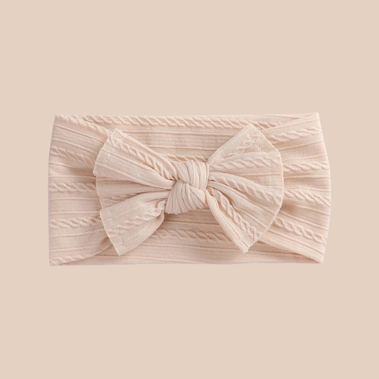 Sand cable knit headband. Newborn baby bow headband. Big Bow. Large Baby Bow. Cable knit headband. Neutral bow