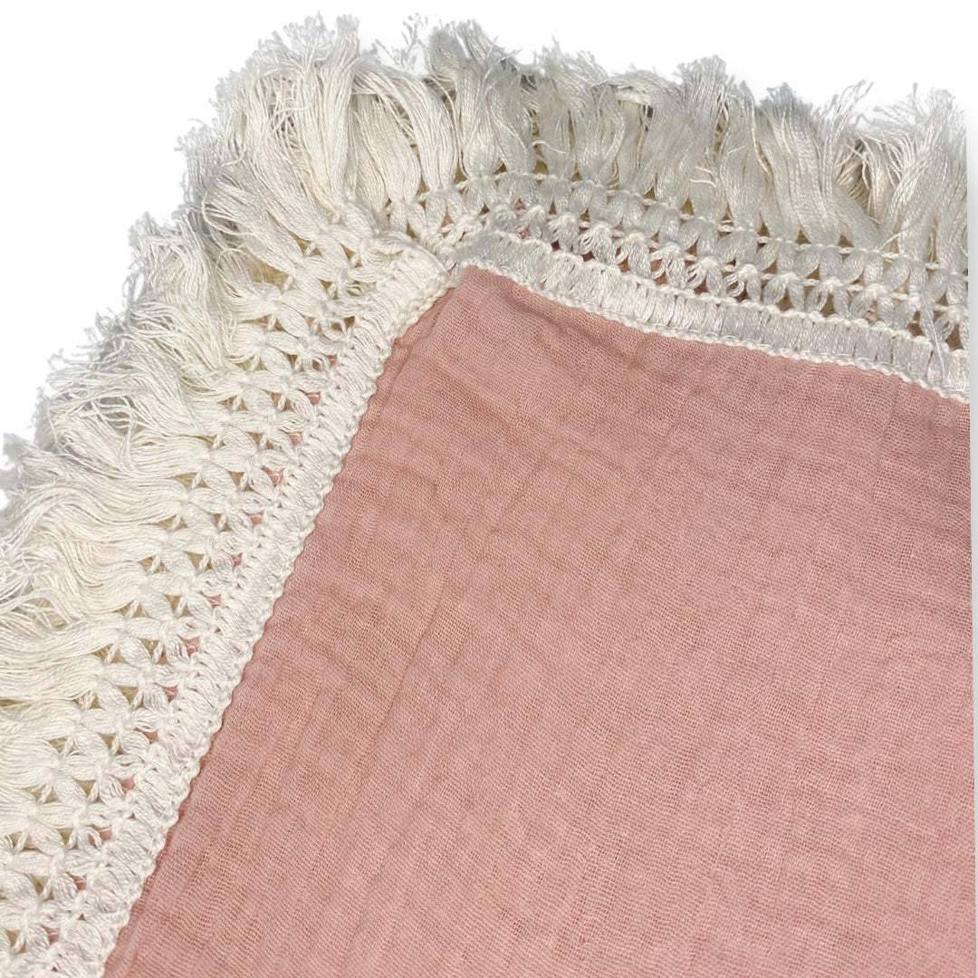 Organic Cotton Fringe Swaddle | Dusty Pink