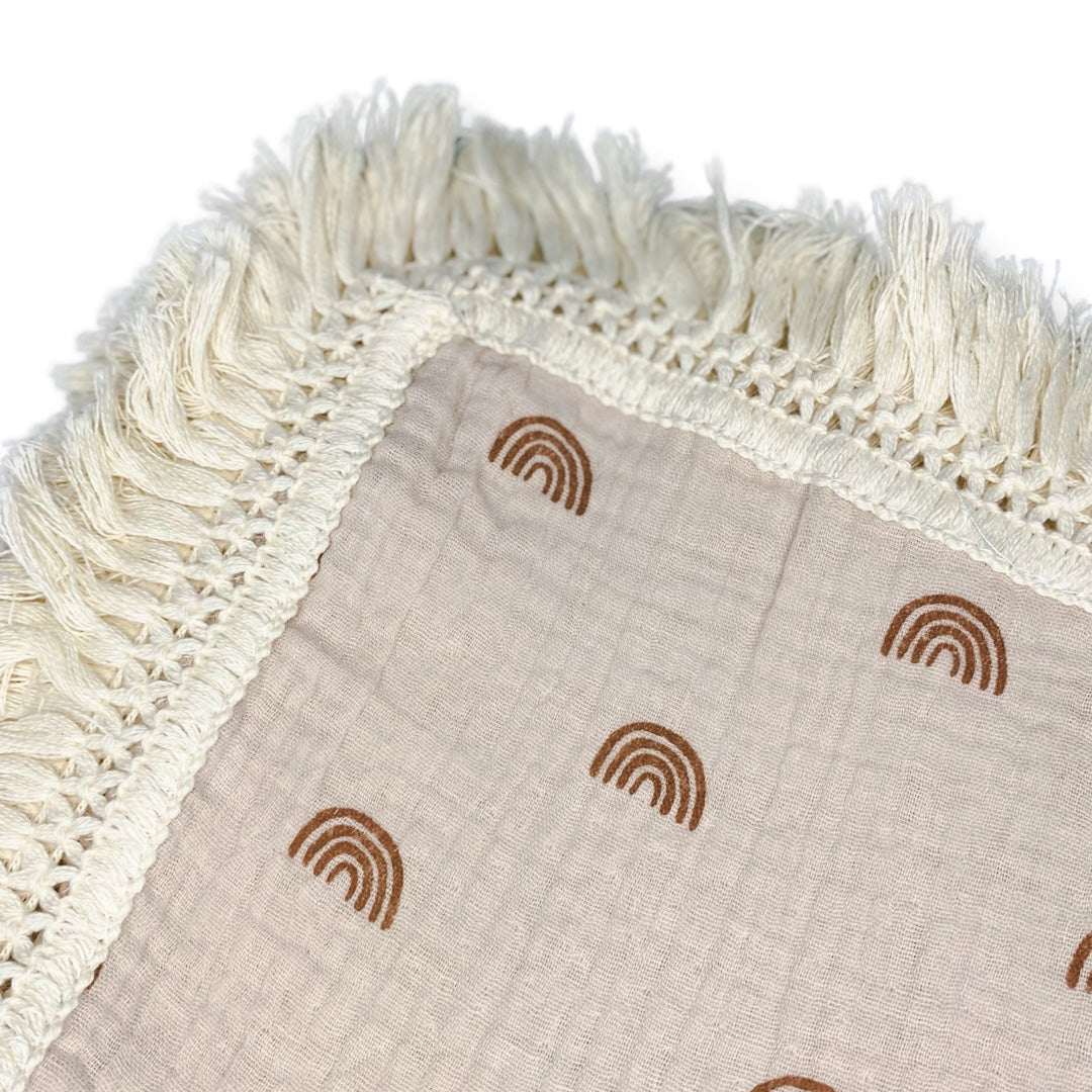 Rainbow Baby Fringe swaddle. Muslin Wrap. Newborn Swaddle