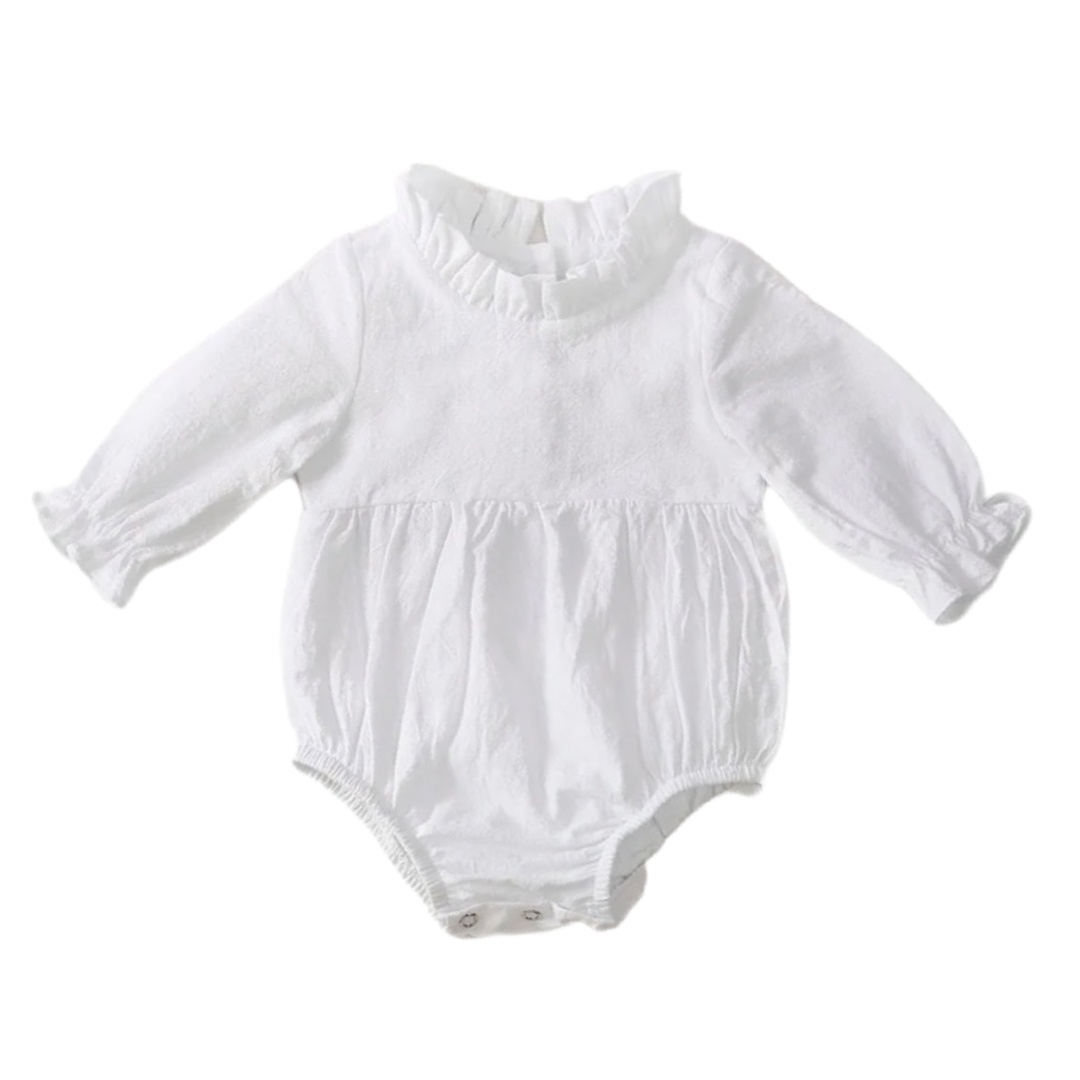 White ruffle sleeves baby girl romper